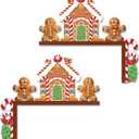 2 Pcs Christmas Door Topper Funny Gingerbread Candy Door Frame Corner Sign Decor Home Wooden Christmas Cabinet Knob Covers Party Ornament Props Gift for Wall Window DIY