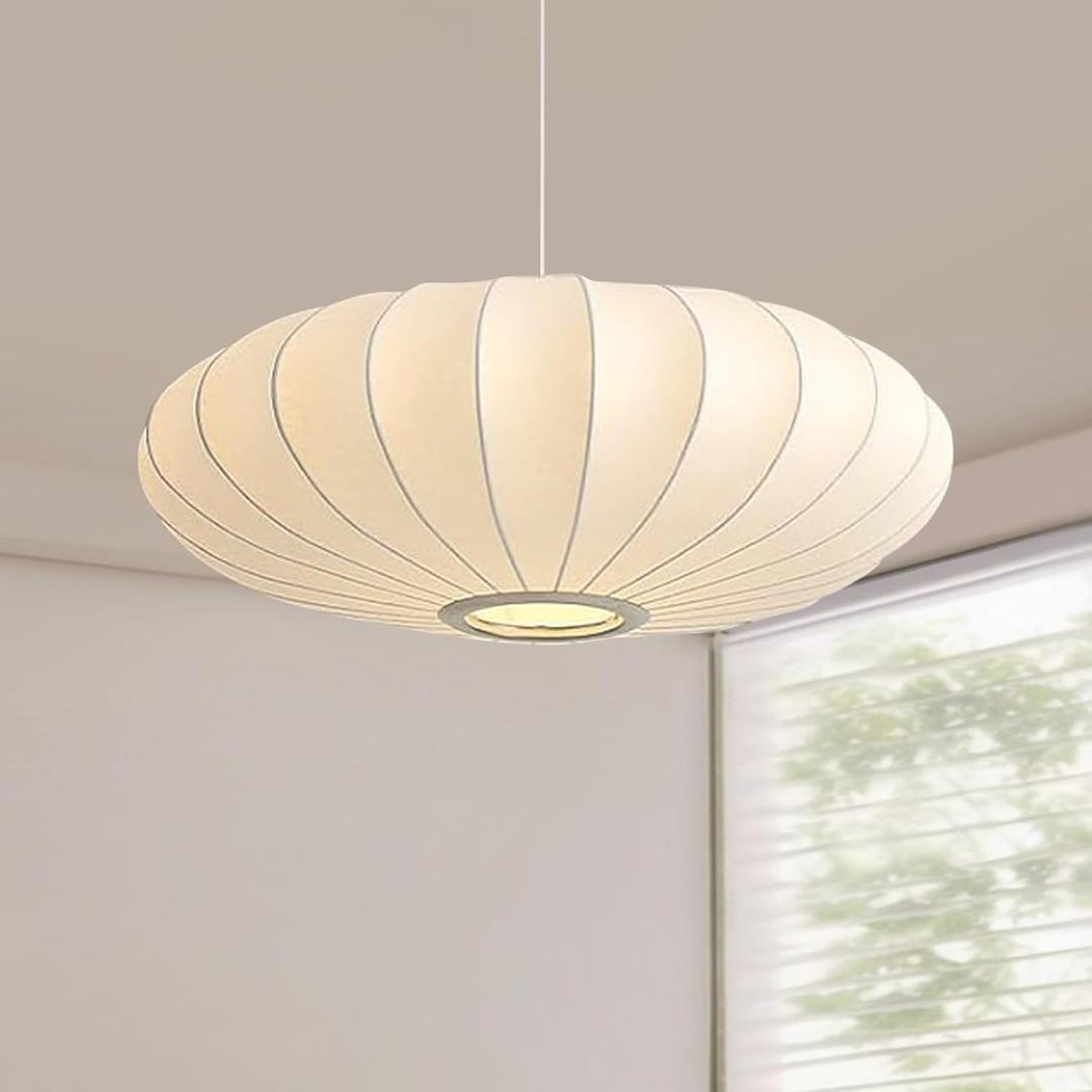 19.7in Lantern Pendant Light, 3-Light Imitation Silk White Bubble Pendant Lighting Fixture, Hanging Lamp Simple Chandelier for Living Dinning Room Kitchen Island Bedroom Restaurant Cafe