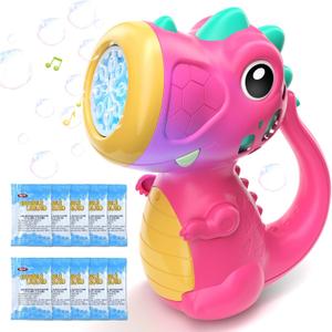 Bubble Machine Wand for Girls Boys Toy, Dinosaur Bubble Machine Maker Blower Toys with Light & Music, Toddler Outdoor Toys for 3 4 5 Year Old Boy Girl Toddler Birthday Gifts Bubble Solution - Red