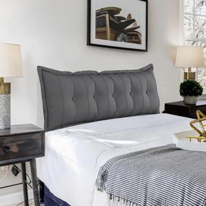 Tufted Headboard Pillow Bed Gap for Adults Thicked Padded Headboard Alternatives Large Couch Daybed Bolster Backrest Cushion Queen Size Gray (59x20")