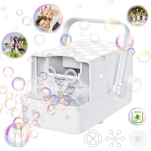 Panamalar New 3 In 1 Bubble Machine, Automatic Bubble Blower 3 Types Bubble Wands 10000+ Bubbles with 2 Speeds/300ml Tank for Kids Toddlers, Portable Bubble Maker Bubble Toys for Outdoor Party Wedding