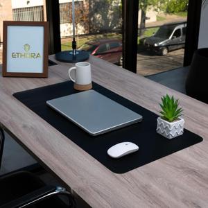 Desk Mat -Computer Desk mat with Non Slip Suede Bottom with Stitched Edges- Waterproof - Leather Desk pad PU Desk Cover for Home, Mouse, Makeup Mat for Vanity (BLACL, 35.4 X 15.7) (Black)