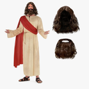 Morph Jesus Costume For Men Plus Wig And Beard - Jesus Christ Halloween Robe Outfit Size L