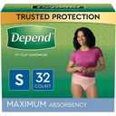 Depend Fit-Flex Incontinence Underwear for Women, Disposable, Maximum Absorbency, Small, Blush, 32 Count, 32 Count