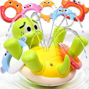 Sizobi Baby Bath Toys, Rechargeable Turtle Bath Toy Sprinkler for Toddler with 5 Rings, Bathtub Fountain Spray Toy,Pool Water Bath Toys for Kids Ages 1-3 Boys Easter Basket Stuffers Birthday Gifts