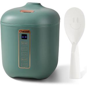 CHACEEF Mini Rice Cooker 2 Cups Uncooked, 1.2L Rice Cooker Small, Portable Non-Stick Small Travel Rice Maker, BPA Free, Smart Control Multifunction Cooker with 24 Hours Timer Delay & Keep Warm Function, Green