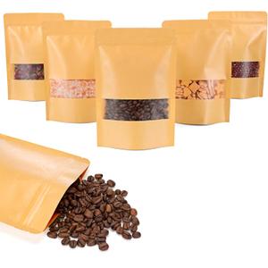 Moretoes 120pcs Resealable Bags, 5.9x8.6 Inches Kraft Bags with Window, Brown Ziplock Coffee Pouches for Home or Business