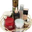Mirror Glass Vanity Tray Round Cosmetic Decorative Tray for Kitchen Bathroom Living Room Desktop Home Storage for Christmas Valentine's Day Perfume Dresser Jewelry Trinket Organizer (Gold, 9.9 in)