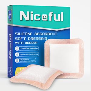 Silicone Super Absorbent Wound Dressing-4" 4" Self-Adhesive Bandages for Wound Care, FSA HSA Eligible, Ultra Soft Wound Pads for Bed Sores Leg Ulcers Burns, 10