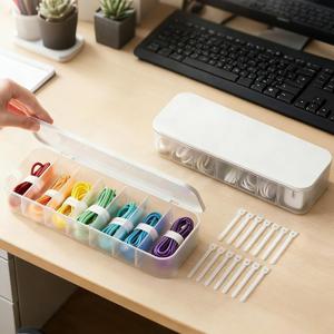 Cable Organizer Box with 7 Wire Ties, 2 Pack Desktop Cord Management Storage Case with Lid, 7 Compartments for Chargers Cables for Office Home Desk Accessories Cords (White)