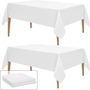 WIGENIUS 2 Pack White Table Cloth Rectangle Tablecloths 60X84 Inch,Polyester Table Cloth for 4 Foot Rectangle Tables,Wrinkle Resistant Washable Fabric Table Covers for Party,Wedding Banquet