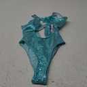 Women's Metallic Snakeskin One Piece Swimsuits Rave Outfit Bathing Suits (Blue)