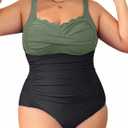 Aqua Eve Womens Plus Size One Piece Swimsuit- Tummy Control Bathing Suit Full Coverage Swimwear Black and Green 18W