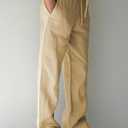 PIDOGYM Mens Cotton Linen Pants, Summer Beach Pants Casual Loose Fit with Elastic Waist Drawstring Large