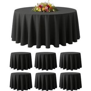 BESTVIP 6 Pack 120" Black Round Tablecloths | Fits 48"-78" Tables | Polyester Washable Fabric for Wedding, Party, Banquet, Restaurant 