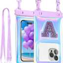 Waterproof Phone Pouch Floating, IP68 Case, Glitter Purple | for iPhone 16/Galaxy S24 | Up to 7.0'' | with Adjustable Lanyard | Dry Bag Beach Essentials | 1 Pack