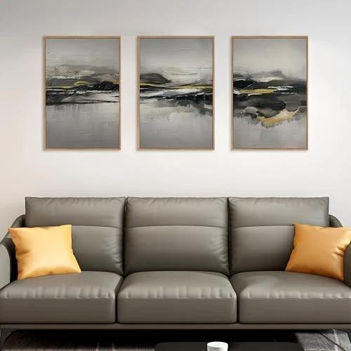 Celestdeco Modern Abstract Framed Canvas Wall Art Set, Neutral Textured Wall Decor, Boho Minimalist Gold and Gray Wall Painting for Living Room, Bedroom, Dining Room, Office - 16" x24" x3