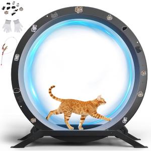 GTPLAYER Cat Wheels, 40" Diameter, Large Cat Exercise Wheel for Indoor Cats cat Treadmill Metal with Detachable Carpet & Teaser/Stickers, Ultra-Quiet Scroll Wheel with Latch, Safe and Stable, Dark
