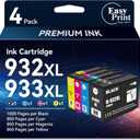 EASYPRINT Compatible 932XL 933XL Ink Cartridges BK/C/M/Y Replacement for HP 932XL 933XL 932 933 Compatible with Officejet 6100 6600 6700 7110 7510 7610 7612 7620 Printer 4 Pack