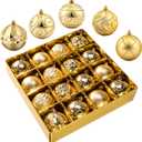 Christmas Ornaments - 16 Pcs Christmas Ball Ornaments Set, Assorted Shatterproof Christmas Glittering Ornaments for Christmas Tree, Christmas Tree Decoration for Xmas Holiday (Gold)