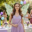 Fairy Wings for AdultsFairy Costume Set with Floral Garland, Fairy Hair Tinsel, Wand & Elf Ears  29"x21" Organza Butterfly Wings  Ideal for Cosplay, Party, Green