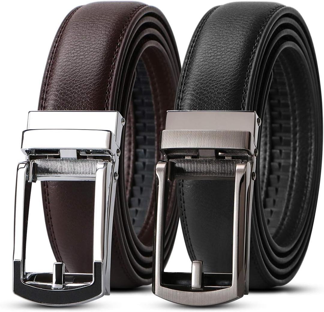 WERFORU Set of 2 Leather Ratchet Dress Belt for Men with Automatic Buckle (Brown)