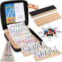 Doreimi Mexican Train Dominoes Set Numbers and 8 Wooden Holders, Double 12 Travel Domino Train Game with 91 Colored Tiles and Protable Case, Number Domino Set for Kids, Adults Family Board Team Games