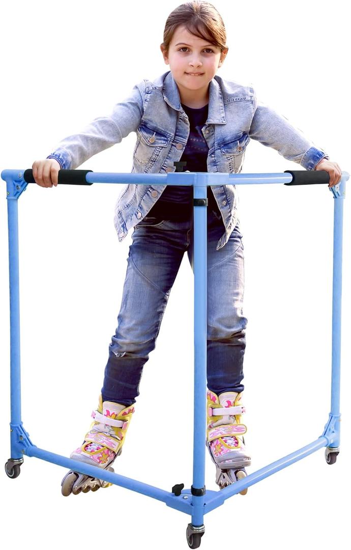 GanFindX Folding Skater Aid for Kids Roller Skating, Roller Skate Trainer for Kids Toddler 30 Inch Height Outdoor Roller Skates (Blue)