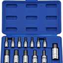 NEIKO 10074A Metric Hex Bit Socket Set | 13-Piece Set | S2 and Cr-V Steel | 1/4-Inch, 3/8-Inch and 1/2-Inch Drive | 2mm to 14mm