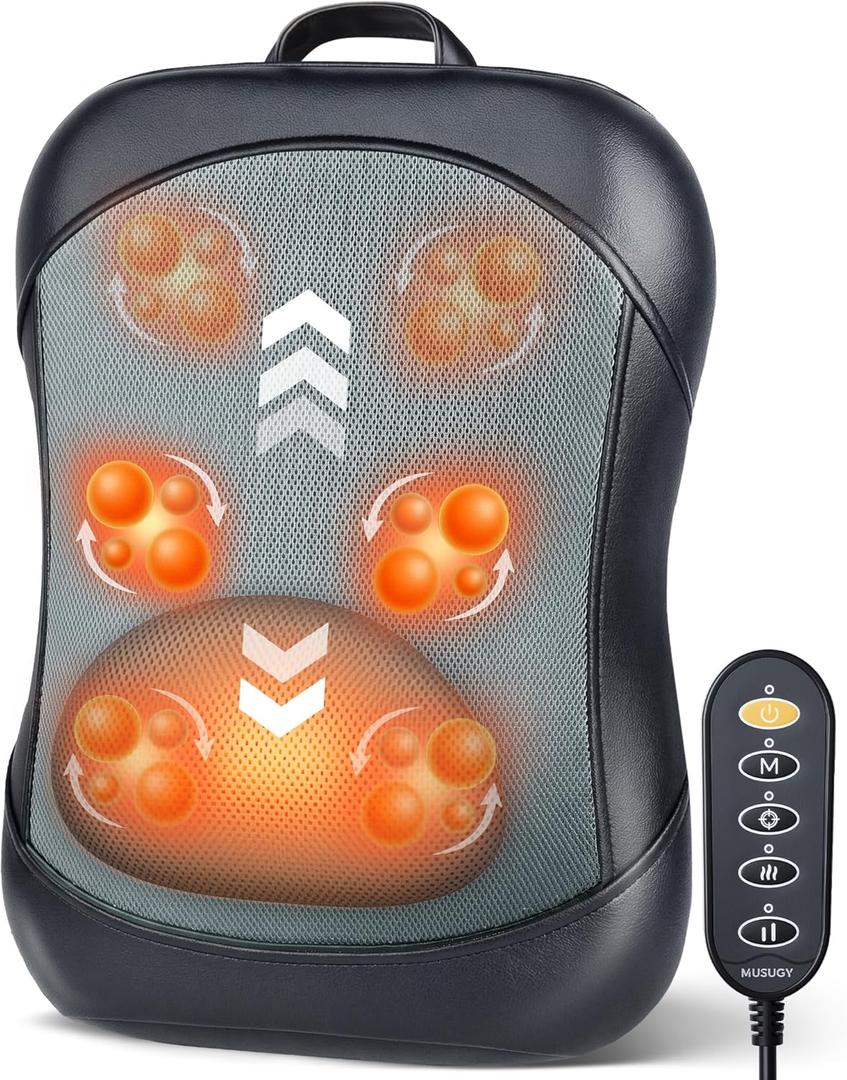 Back Massager for Pain Relief Deep Tissue : Rolling Up and Down, Not Just 4 Fixed Spots, Lower Back Massager with Heat, Shiatsu Kneading Massage for Office Home Car Use