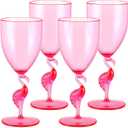 4 Pcs Flamingo Stem Champagne Glasses 14oz Plastic Pink Glasses Reusable Funny Drinkware for Champagne Beverage Flamingo Fiesta Party Favor Supplies