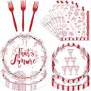 Thats Amore Party Decorations - 96 PCS Red Pizza and Wine Theme Disposable Plates Napkins and Forks Dinnerware, Wedding Engagement Party Tableware Supplies Serve 24