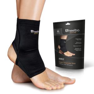 Heelbo Ankle Compression Sleeve and Compression Sock Made with Copper Infused Fibers and Breathable Fabric for Planter Fasciitis, Achilles Tendonitis or Arch Support, Black, Extra Large