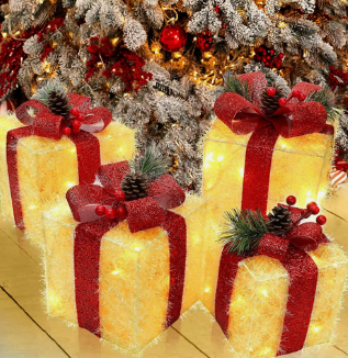 Christmas Decorations Lighted Gift Boxes, Set of 8 Light up Present Boxes, 80 LE 