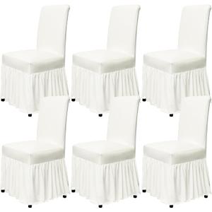 Molasofa Chair Covers for Dining Room Set of 6 Stretch Chair Slipcovers with Skirt for Kitchen Seat Protectors Wedding Banquet Decor Kids Pets Spandex Fabric Washable (6pcs, Cream)