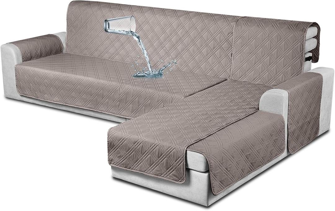 TAOCOCO Waterproof Sectional Couch Covers L Shaped Sofa Covers Chaise Lounge Cover 3pcs Reversible Sofa Covers for Sectional Sofa Pet Kids Furniture Protector with Elastic Straps(X-large, Light Brown)