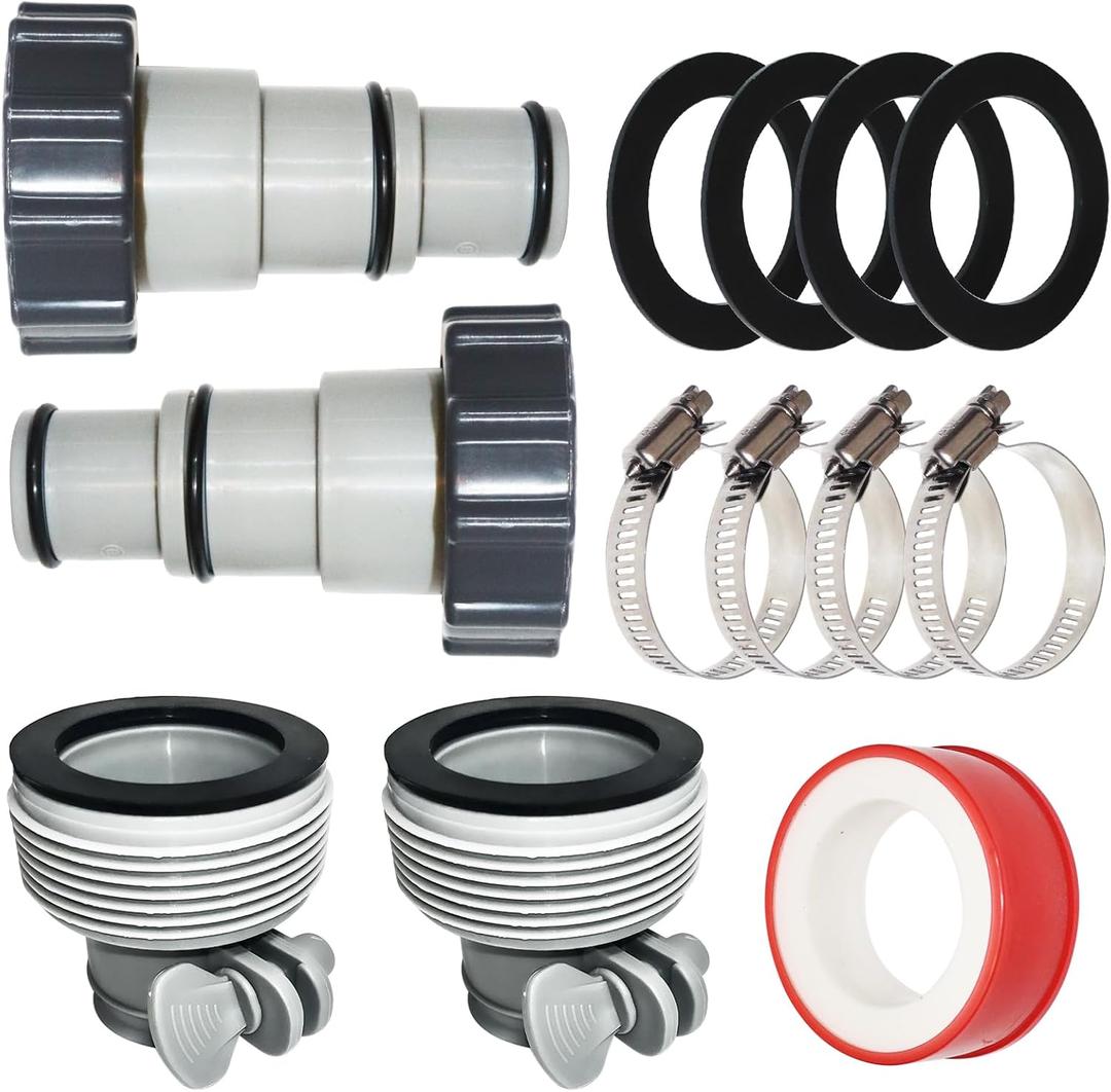 4 Pack Pool Hose Adapter Kit, A/B Type Pool Pump Hose Connector for 1.25&1.5 Inch Hoses,Hose Conversion Adapters with Clamp Washer Fits Filter Pumps for Pool Accessories Replacement Parts