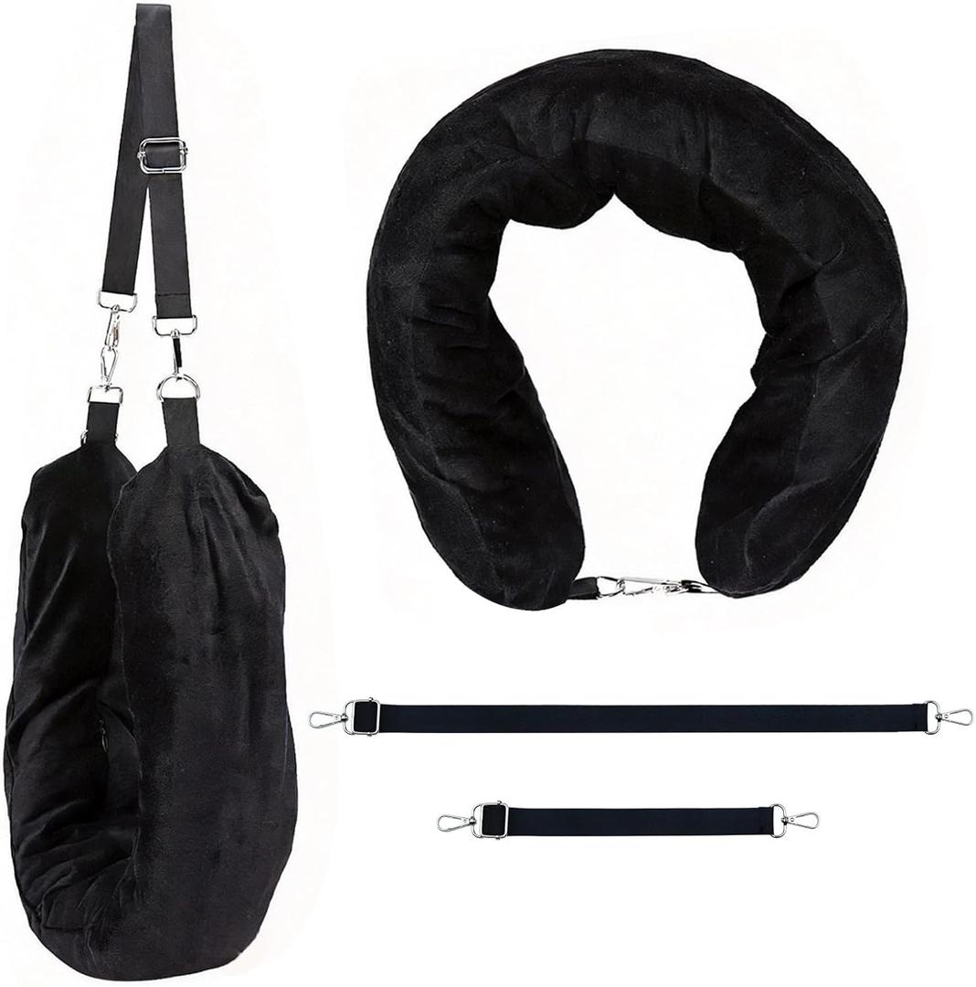 Stuffable Travel Neck Pillow, Soft Velvet Fillable Airplane Pillow for Clothes, Adjustable Neck Fit, Carry-On Packing Luggage Saver