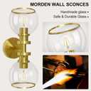 Bathroom Sconces Set of Two, Brushed Gold Wall Sconces with Clear Glass, Hardwired Modern Sconces Wall Decor Set of 2, Wall Light Fixtures for Bathroom Living Room Mirror Hallway Bedroom