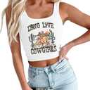 Cowgirl Cropped Tank Tops Summer Country Concert Outfits for Women Western Cowboy Vintage Graphic Crop Top Size S