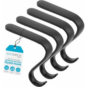 BIRDROCK HOME 4 Pack Christmas Stocking Mantel Hooks - Heavy-Duty Metal Hangers for Fireplace, Brick, and Mantel - Ideal for Holiday Stockings, Garlands, and Decor - Sturdy and Versatile - Black