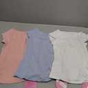 Oakgarden 3 Pack Girls Tops Short Cap Sleeve Boat Neck Kids Slim Fit Shirts Ribbed Teen Basic Casual Solid Trendy Tees Summer(Macaron Pink, Macaron Blue, White,7-8 Years)