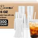 Lamosi 300 Pack 16 oz Plastic Coffee Cups with Lids, Disposable Clear Cups
