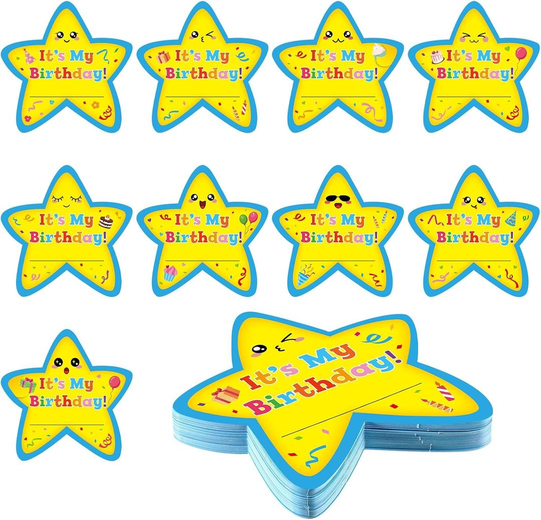 Mooliwe 144 Pcs It's My Birthday Star Adhesive Badges Sticker Birthday Star Teaching Cutouts for Classroom Bulletin Boards Decorations with 300 Adhesive Dots Office School Party Decor DIY Craft