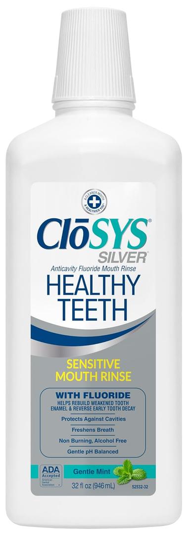 CloSYS 32 Oz Healthy Teeth & Ultra Sensitive Unflavored Mouthwashes with Flavor Dropper