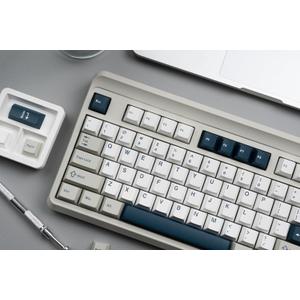 PBT Keycaps Set, Doubleshot 137 Key Caps,Cherry Profile Custom Keycap for 61/64/68/84/87/100/104/108 Mechanical Keyboard, Compatiability for 60 65 75 100 Percent Keyboads (White Grey Blue)