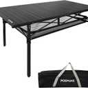 Large Folding Camping Table Aluminum with Storage for 4-6 People 55"X27.5" Roll Up Tall Outdoor Portable Table Lightweight with Carry Bag for Picnic BBQ Backyard Beach