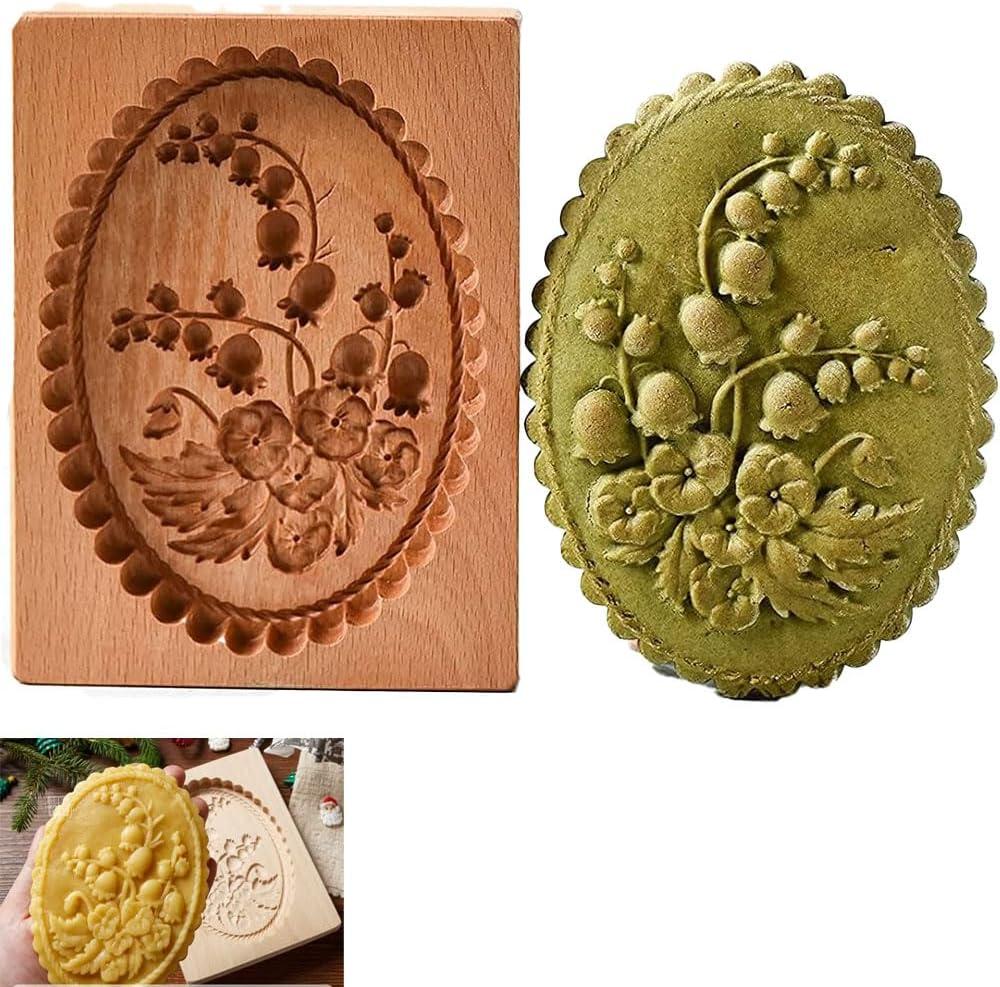 Carved Wooden Gingerbread Cookie Mold,3D Wooden Baking Mold Cookie Biscuit Press Stamp Molds,Cookie Cutter,Cookie Stamp,DIY Biscuit Stamp Mould for Halloween Thanksgiving Christmas(Violet-Large)