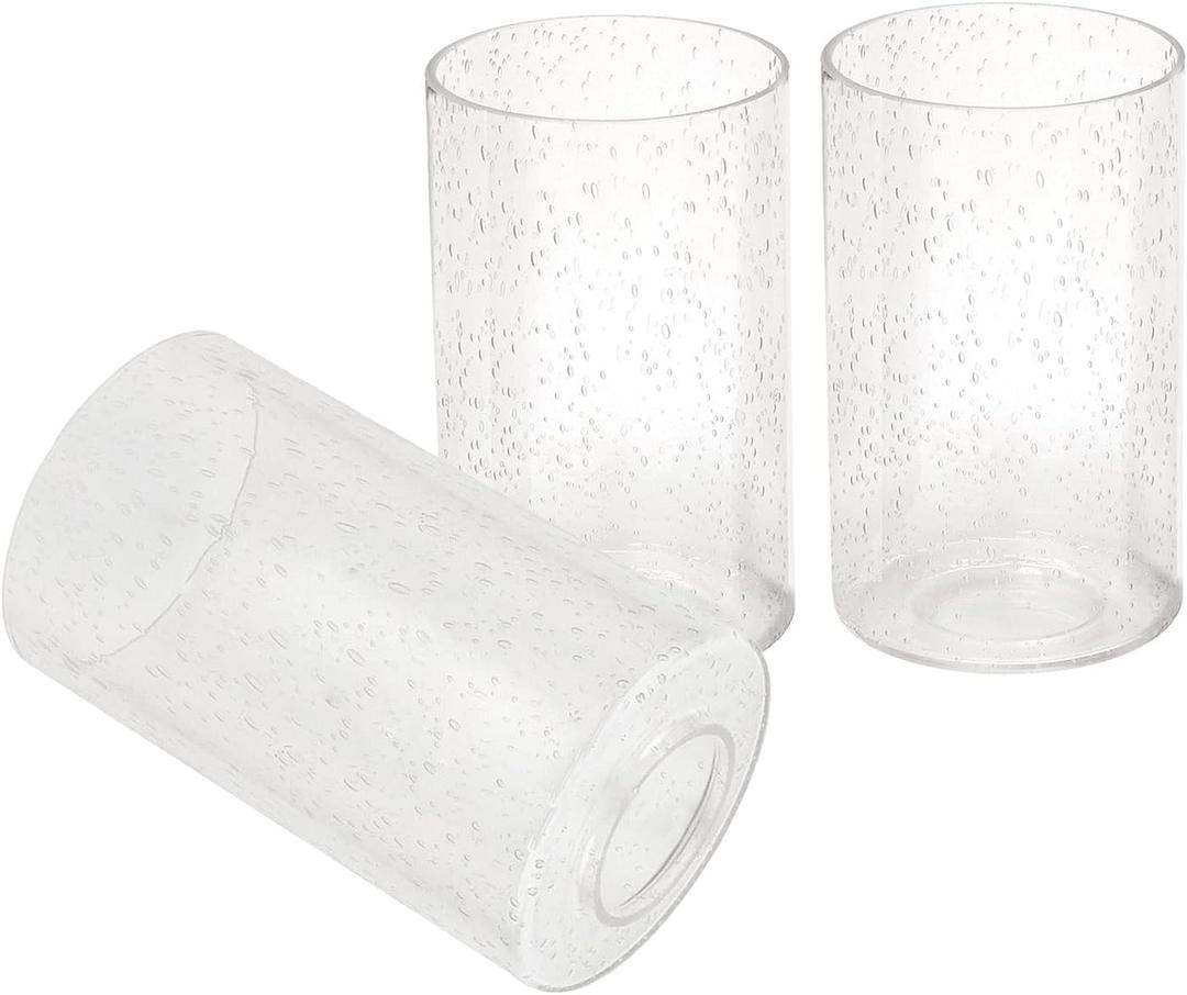 Seeded Glass Lamp Shade 3 Pack, Clear Cylinder Glass Shade for Light Fixture Replacement Globe for Pendant Light Wall Sconce Chandelier, 1 5/8 inch Fitter