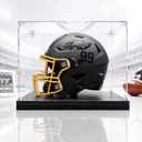 Football Helmet Display Case for Full Size Helmet, Clear Acrylic Helmet Display Case with Black Woodgrain Base & Support Stand, Dust-Proof Sports Memorabilia Display Box for Football Helmet